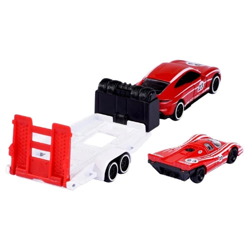 Majorette Porsche Motorsport Race Trailer Porsche Taycan Turbo S + 917 2 Pack 1:64 Die-Cast Set