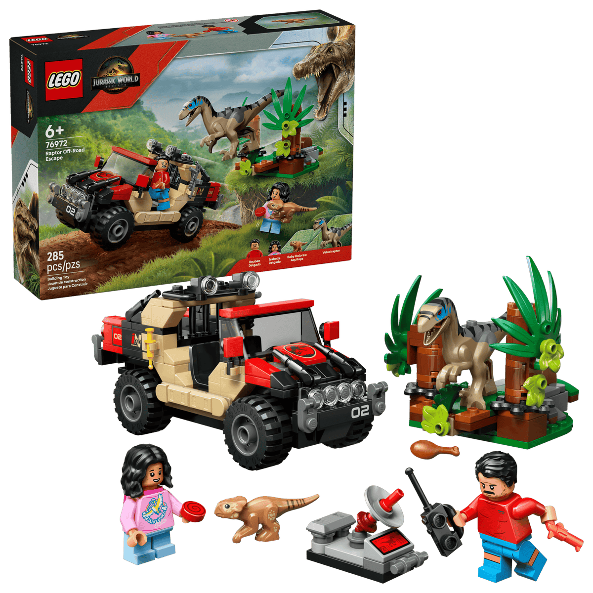 LEGO Jurassic World Raptor Off-Road Escape 76972 Building Set 285 Pieces