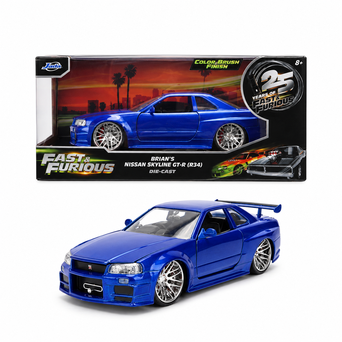 Jada Toys Fast & Furious 25th Anniversary Brian's 2002 Nissan Skyline GT-R (R34) Colour Brush Finish 1:24 Die-Cast Model Car