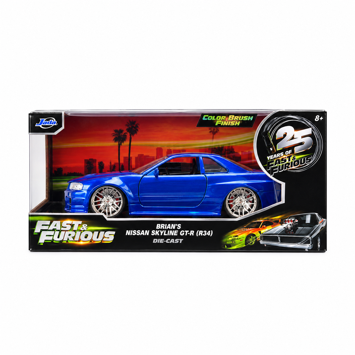 Jada Toys Fast & Furious 25th Anniversary Brian's 2002 Nissan Skyline GT-R (R34) Colour Brush Finish 1:24 Die-Cast Model Car
