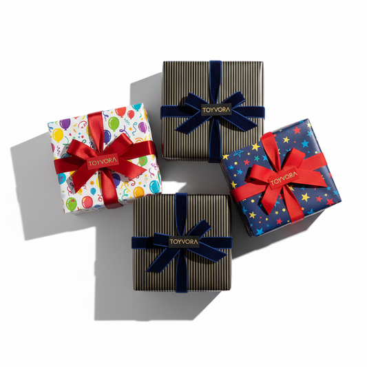 Toyvora Gift Wrapping Service — three premium wrapping styles on white background