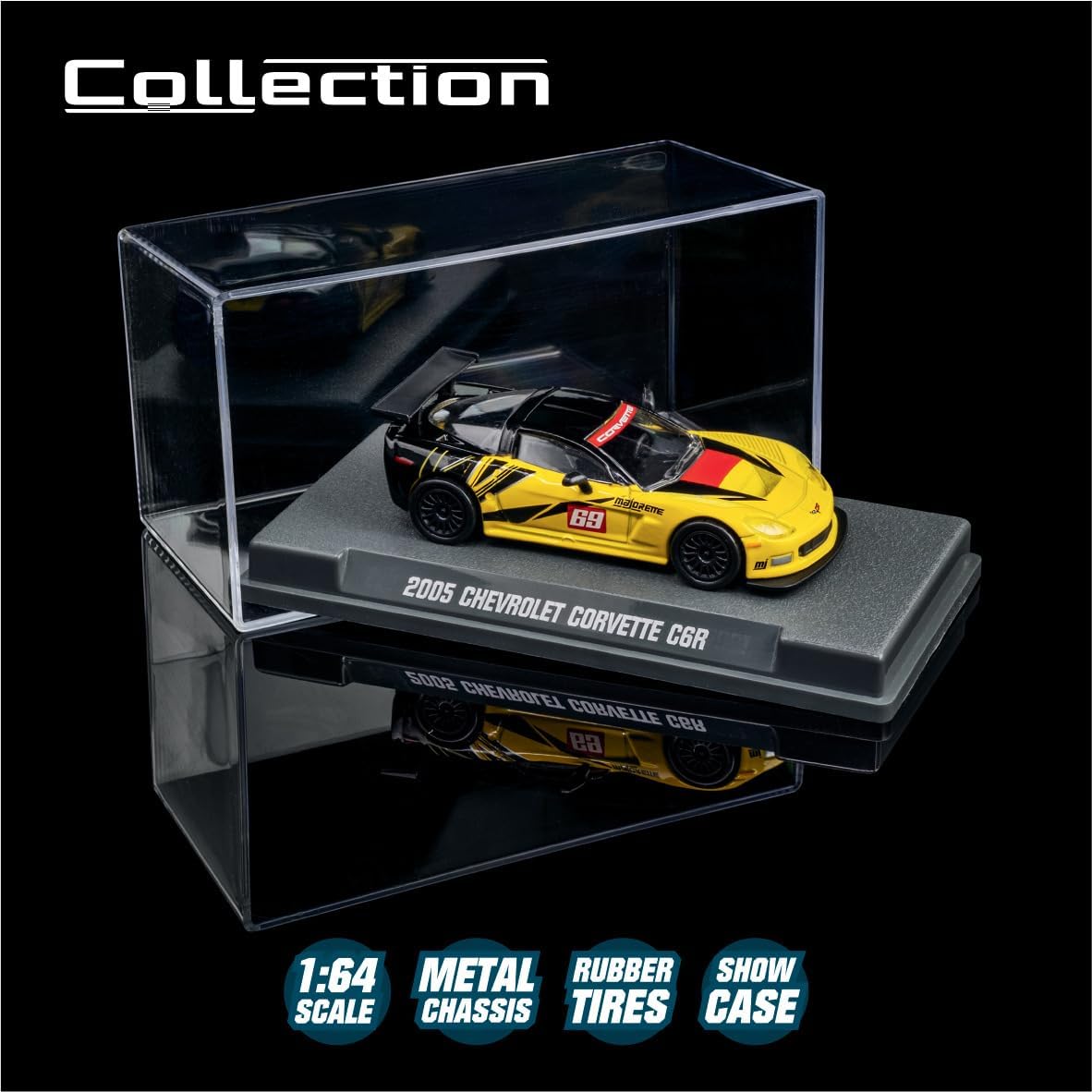 Majorette Collection 2005 Chevrolet Corvette C6.R Yellow & Black 1:64 Die-Cast Model Car